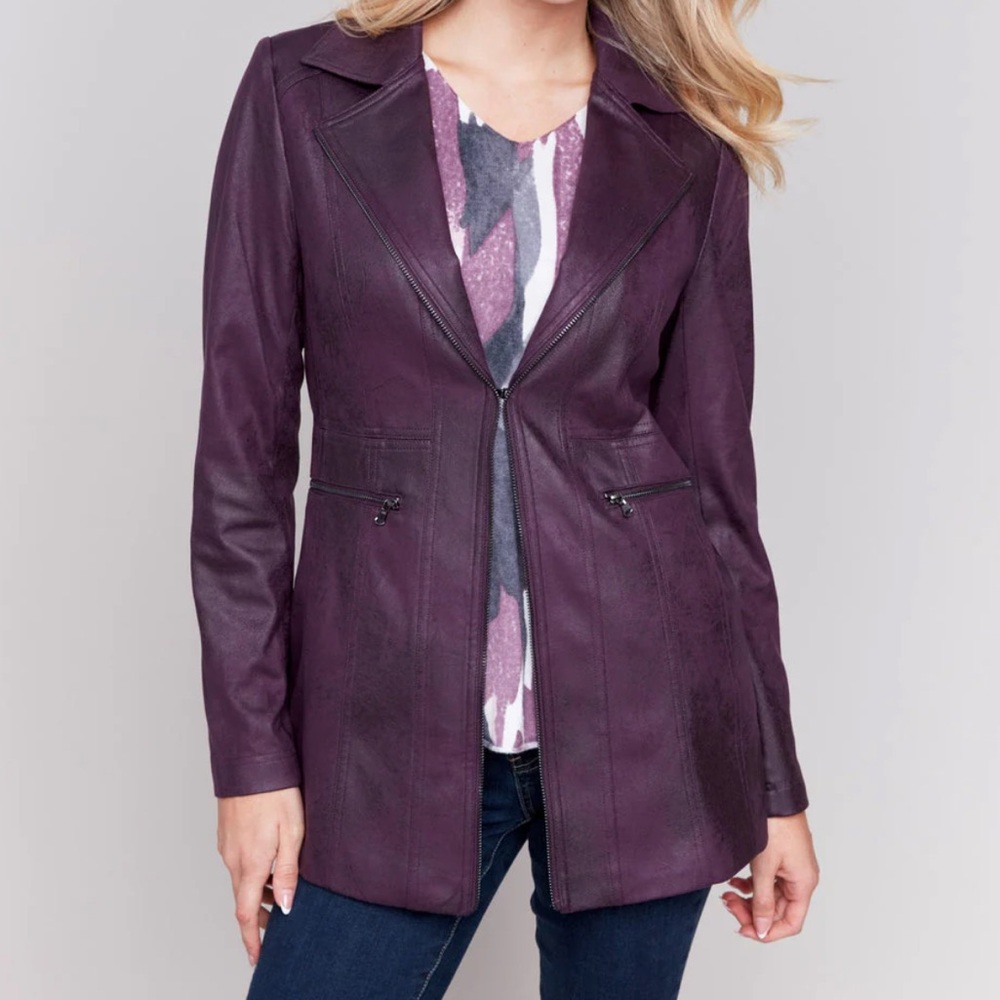 Charlie B Long Faux‎ Suede Moto Jacket - Plum